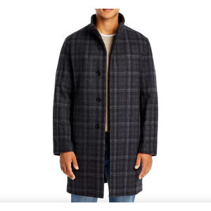 Theory Belvin Ortler Plaid Regular Fit Coat Gray Multi Size XL